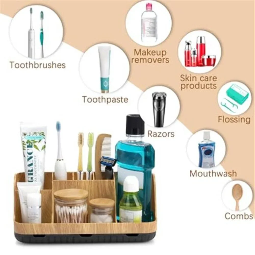 Bathroom Organizer Countertop Toothbrush Holder 7 Slot Storage Rack